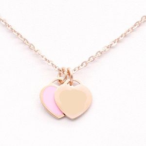 Pendant Necklaces Necklace Designers Woman Stainless Steel Two Hearts Pink Green Pendant Jewelry On The Neck Valentine Day Christmas G Dhksy