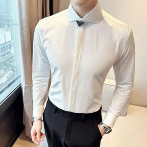 Männer Casual Hemden Britischen Stil Herbst Langarm Weiß Für Männer Kleidung 2023 Business Formal Wear Slim Fit Smoking Kleid verkauf