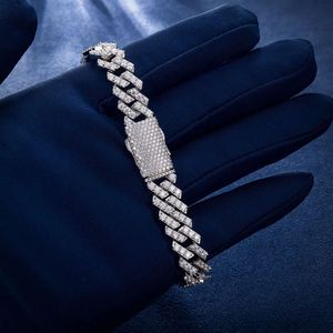 10mm Width Iced Out Custom Cuban Chain 925 Sterling Silver d Color Baguette Moissanite Cuban Link Chain Necklace