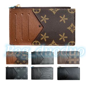 Designer de moda feminina bolsas de moedas titulares de cartão de couro genuíno luxurys mini carteira marrom flor longa carteiras bolsa preta