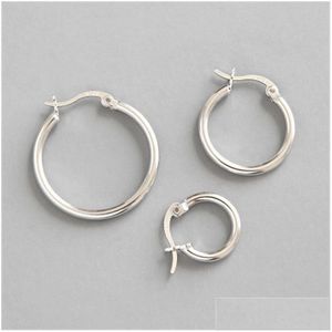 Charms 925 Sterling Sier Orecchino ad anello Cerchio rotondo Orecchini ad anello per le donne Semplice geometrico Brincos De Prata Consegna di goccia Gioielli Pinna Otxqp