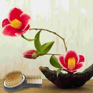 Decorative Flowers 2pcs Japanese Kenzan Ikebana Flower Arranger With Calibrator Floral Arranging Pin Copper For DIY Crafts