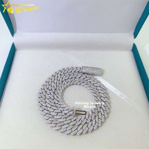 High End Fashion 925 Srebrna biżuteria lodowana kubańska łańcuch linków 10 mm Niestandardowy naszyjnik Hip Hop moissanite łańcuch kubański