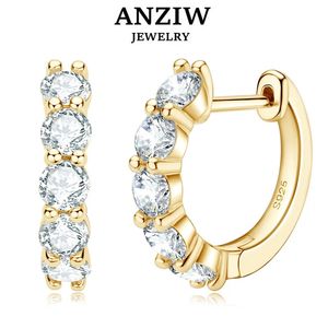 Hoop Huggie Anziw 14k Gold Hoop Earring for Women 3.5mm D Color 925 Sterling Silver Diamond Huggie Earring Girls Fine Jewelry 231207