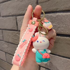 Creative cute rabbit dolls key chain men women exquisite lovely bag pendant beautiful party gift green car key chain