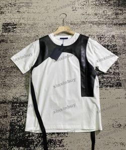 xinxinbuy men designer tee tシャツエンボスレターレザーベスト半袖コットン女性ブラックホワイトブルーグレーレッドS-3xl