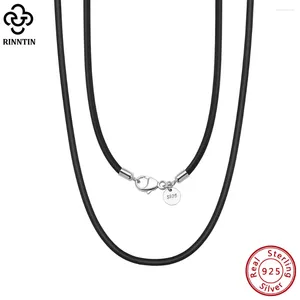 Catene Rinntin Collana a catena con cordoncino in vera pelle italiana da 2 mm per uomo donna con chiusura in argento sterling 925 regalo di gioielli di moda SC62