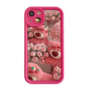 Rosa pequeno urso fosco casos para iphone 15 14 13 12 11 pro plus 15pro 14pro 13pro capa traseira fosco caso de telefone celular