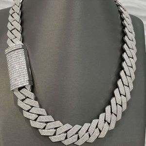 Jóias geladas 925 Sterling Silver Baguete Flop Hip Hop 20mm Moissanite Cuban Link Chain