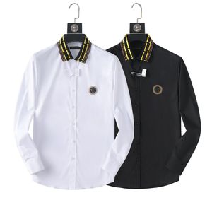 Men's Long Sleeve Cotton Quality Embroidered Casual Shirt Regular-fit Button-down Collar Black White Work Shirts