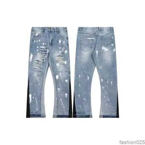 Mäns designer jeans högkvalitativ bläckstråle graffiti Micro-horn Jeans Luxury Denim Gallery Sweat Department Pants Ejressade trasiga svartblå lila jeans 16i0xh