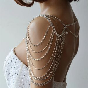 Ожерелья с подвесками в стиле бохо, свадебная многослойная шаль со стразами, цепочка для платка, женский стиль, мода, супер сверкающий кристалл, кисточка, жемчужный кулон, цепочка на плечо 231207
