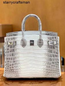 Borsa in coccodrillo dell'Himalaya Borse tote importate Xinglong Pi Borsa in platino con pelle di coccodrillo del Nilo bianco dell'Himalaya Borsa da donna Borsa Birkin25 Borsa fatta a mano HB12