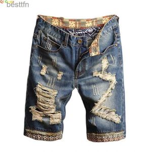 Calças de brim masculinas 2023 verão novos homens vintage rasgado calças curtas streetwear buraco magro denim shorts marca roupas tamanho 28-30 31 32 33 34 36 38l231208