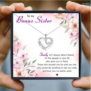 Pendant Necklaces To My Bonus Sister Women Necklace Friendship BFF Crystal Heart Crown Letter Family Jewelry Gift