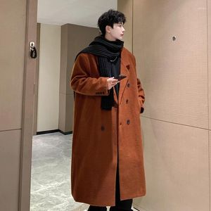 Men's Trench Coats 2023 Winter Fashion Lapel Mid Length Woolen Coat Solid Color Cotton Thickened Warm Overcoat