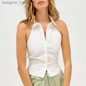 Женские танки Camis Gaono Women Button Blate Halter Tops завязанные рубашки без спинки без укороченных топов для уличной одежды летняя эстетическая одежда Grunge L231208