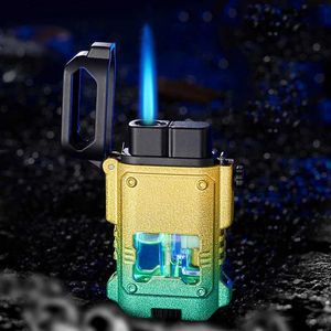 Creative Metal Outdoor Windproof Butane Turbine Torch Lighter Mechanical Design Blue Flame Jet Essential Gift for Men