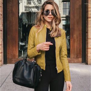 Women's Jackets Slim Fit Artificial Leather Jacket Classic Motorcycle PU Autumn/Winter Basic Zipper Short Coat