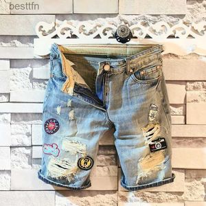 Herren Jeans Sommer 2022 Denim Shorts Lässige kurze Hosen Herren Ripped Holes Do Old Stickerei Patch Low Rise Designer Denim Jeans für HerrenL231208