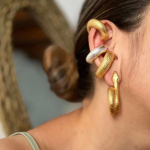 Stud Stainless Steel Oversize Chunky Round Circle Ear Clip Earring Gold Plated Snakeskin Cuff Thick Earclips Jewelry 231208