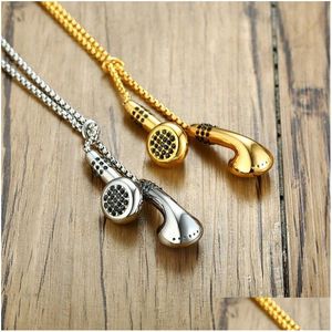 Anhänger Halsketten Hip Hop Schmuck Vnox Einzigartiges Herren-Headset Gold und Ton Edelstahl Liebe Musik Geschenke für ihn Junge Drop Lieferung PE Otcgr