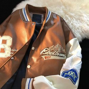 Herrjackor Herrläderjacka Spring Autumn American Vintage Pu Baseball Jerseys broderi Hip Hop Loose Coats 231208