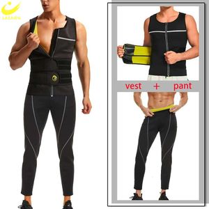Men Sauna Set Neoprene Vest Waist Trainer Pants For Weight Loss Fiess Sweat Suit Shirt Belt Body Shaper Slimming