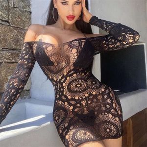 Sexy Porn Women Lingerie for Ladies Black Lace Open Crotch Extreme Mini Dress XXX Fancy Bodysuit Hollow Sex Stocking Underwear