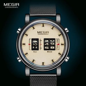 Wristwatches MEGIR Luxury Watches Men Military Sport Roller Pointer Quartz Watch Man Fashion Stainless Steel Mesh Strap Wristwatch 231207