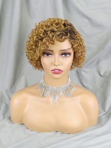 Short Curly Pixie Cut Wig 100% Human Hair Machine Made Lace Wigs For Women