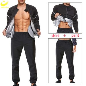 Mens Sauna Suit Weight Loss Set Sweat Top Pants Slimming Jacket Trousers Workout Leggings Shirt Body Shaper Fat Burner