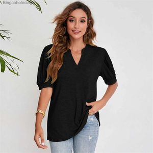 女性用Tシャツ2023女性服Tシャツ女性秋のトップスティーキュートブラウスTシャツショートパフスレグリーンパープルFE衣服