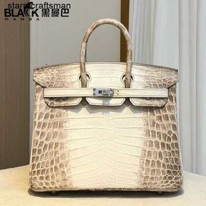 Bolsa de mão de crocodilo do Himalaia Bolsas Matte Importadas Pele de crocodilo do Nilo do Himalaia Bk Platinum 25 cm Bolsa feminina de luxo com fivela de prata portátil HBDN