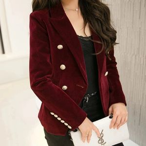 Women's Suits Blazers Spring Fashion Women Midnight Navy Slim Velvet Blazer Office Lady Double Breasted Suit Jacket Coat Female Party Clothes Gift 231207