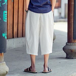 Pantaloni da uomo 2023 Abbigliamento primavera-estate Capris in lino di cotone Solido Casual Grandi camicie Harun larghe