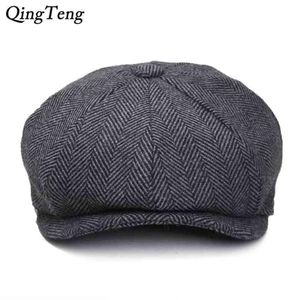 Plus Size Peaky Blinders Men Berets Hat Autumn Vintage Herringbone Octagon Cap Women'S Casual Pumpkin Gatsby Flat Beret 21042274T