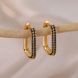 Dangle Chandelier Black Zircon Stainless Steel Square Womens Earrings Trend Gold Plated Luxury Couple Jewelry Party Gifts 231208