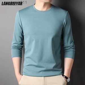 Herr t-shirts toppklass lberry silke 5,2% nytt modemärke 2023 designer lyx män t shirt fast färg långa sle tops casual mens kläder l231208