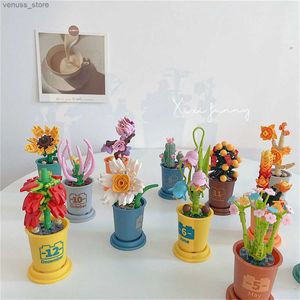 Blocks Original Mini Potted Building Blocks Flower 12 months coffee cup base Model Decoration DIY kid's Educational Toy desk decoration R231208