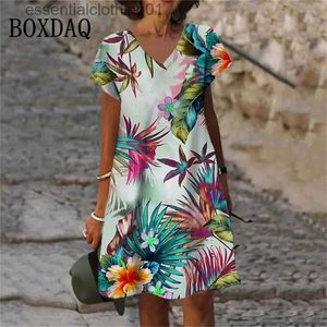 Vestidos sexy urbanos 2023 novo verão flores planta 3d impressão vestidos femininos roupas de grandes dimensões retro curto sle com decote em v vestido fe vestidos de verão l231208