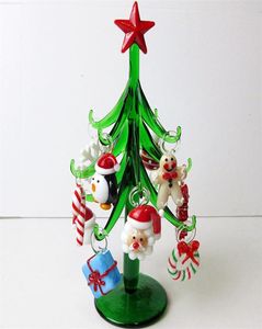 Handgjorda Murano Glass Crafts Christmas Tree Figures Ornament Home Decor Simulation Christmas Tree With 12 Pendant Accessories Y8663282