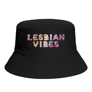 Berets Lesbian VibesJust Words LGBTQ Bucket Hat für Frauen Männer Studenten faltbare Bob Angelhüte Panama Cap Herbst