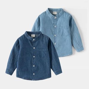 Jaquetas meninos camisas finas da criança do bebê crianças moda denim botão para baixo manga longa camisa leve primavera outono blusa roupas topos
