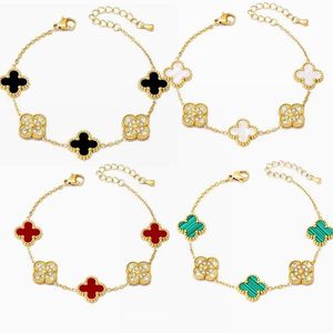 4/Four Leaf Clover Vans 디자이너 팔찌 Red White Green Agate Shell Mother of Pearl Charm 팔찌 18k 금 도자기 럭셔리 웨딩 여성 파티 드레스 패션 보석