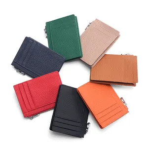 Genuine Leather Card Holder with Zippy Grainy Leather zip Purse with Laser cutting inital