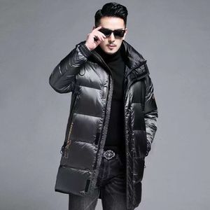 Brand's Winter Business And Leisure Mid Length Down Jacket For Men's Clothing, Thickened Hood For Warmth, 90 Goose Down Jacket For Winter