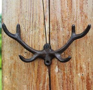 5 stycken Nature Wall Hook hjortar gevar gjutjärnspärrhängare hem trädgård dekorationer nyckel kapphållare väggmontering rustik brun vi8482522