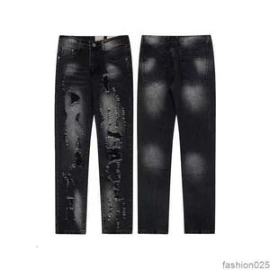 Jeans firmati da uomo Jeans micro-corno Graffiti a getto d'inchiostro di alta qualità Denim di lusso Galleria Pantaloni del reparto sudore jeans strappati nero blu viola strappati 1I3U7