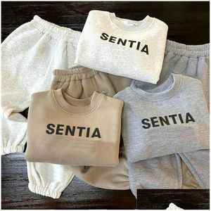 Giyim setleri moda çocuklar spor kız kızlar sweatshirt pantolon veet sıcak 2 adet çocuk kıyafet kıyafetleri desen desenli bebek doğum dh1Uh